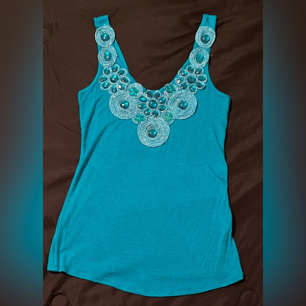 Blue Body C Tank (M) with beaded neckline